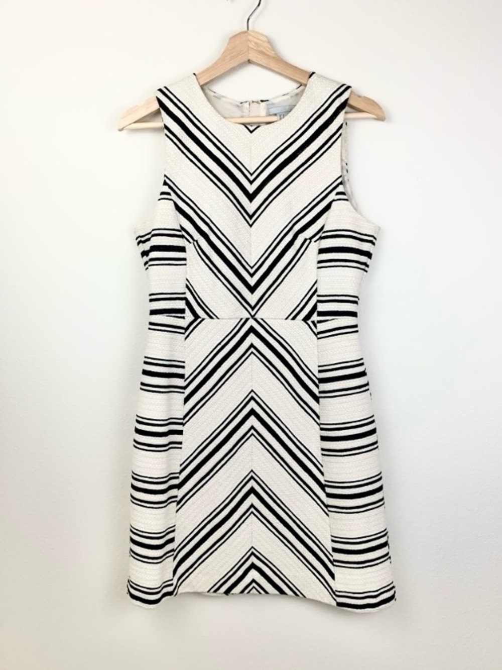 H&M Black and Cream Striped Sheath Dress